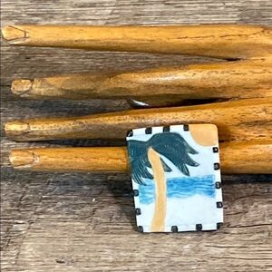 Hand painted ceramic Tropical Palm Tree Brooch - Multicolor